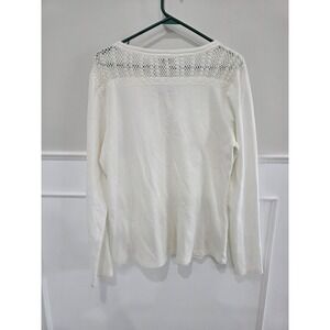 Lucky Brand White Lace Crochet V Neck Long Sleeve Knit Top Women's XL